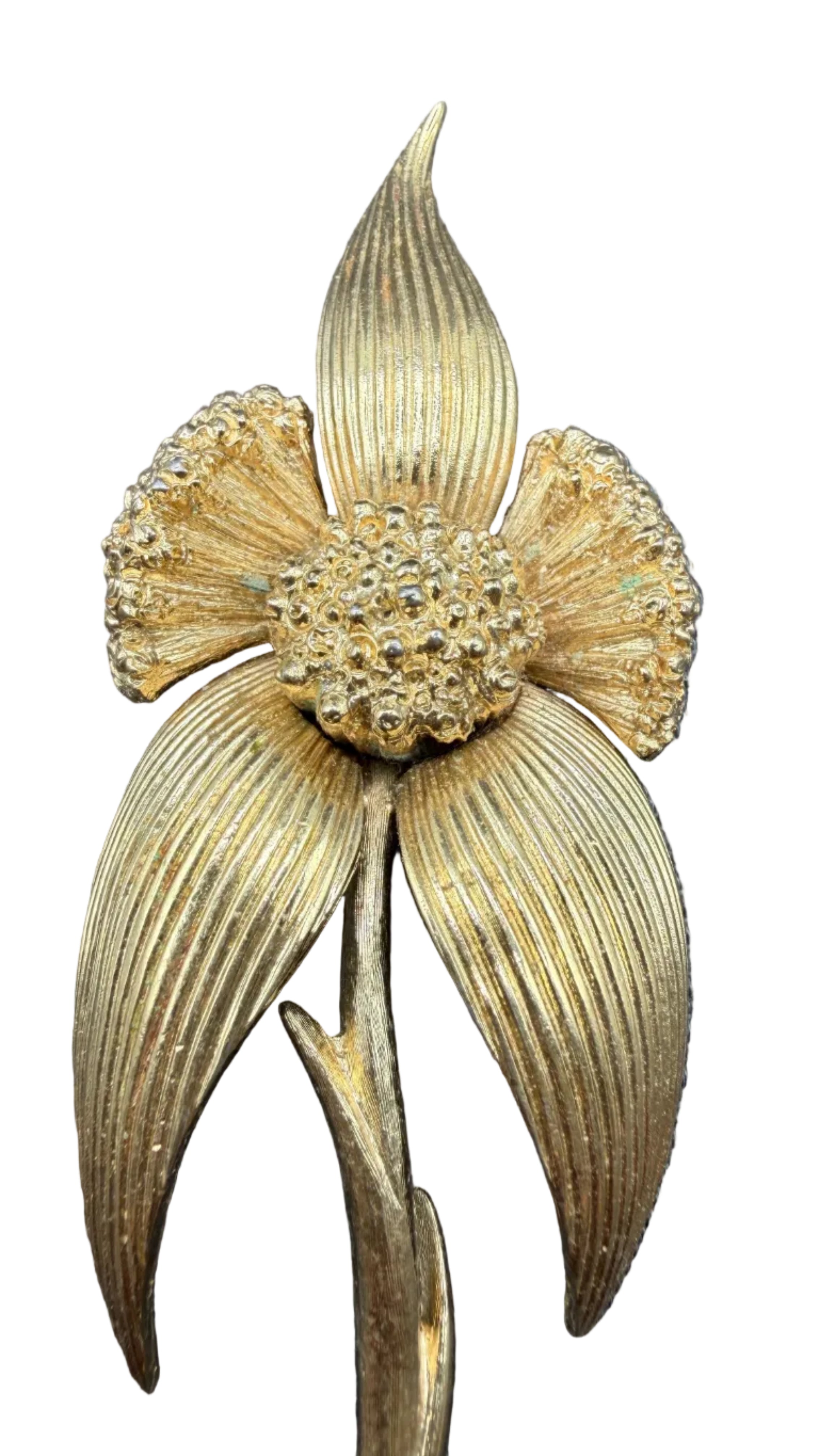 1960s Monet Gold-Tone Dimensional Iris Flower Brooch
