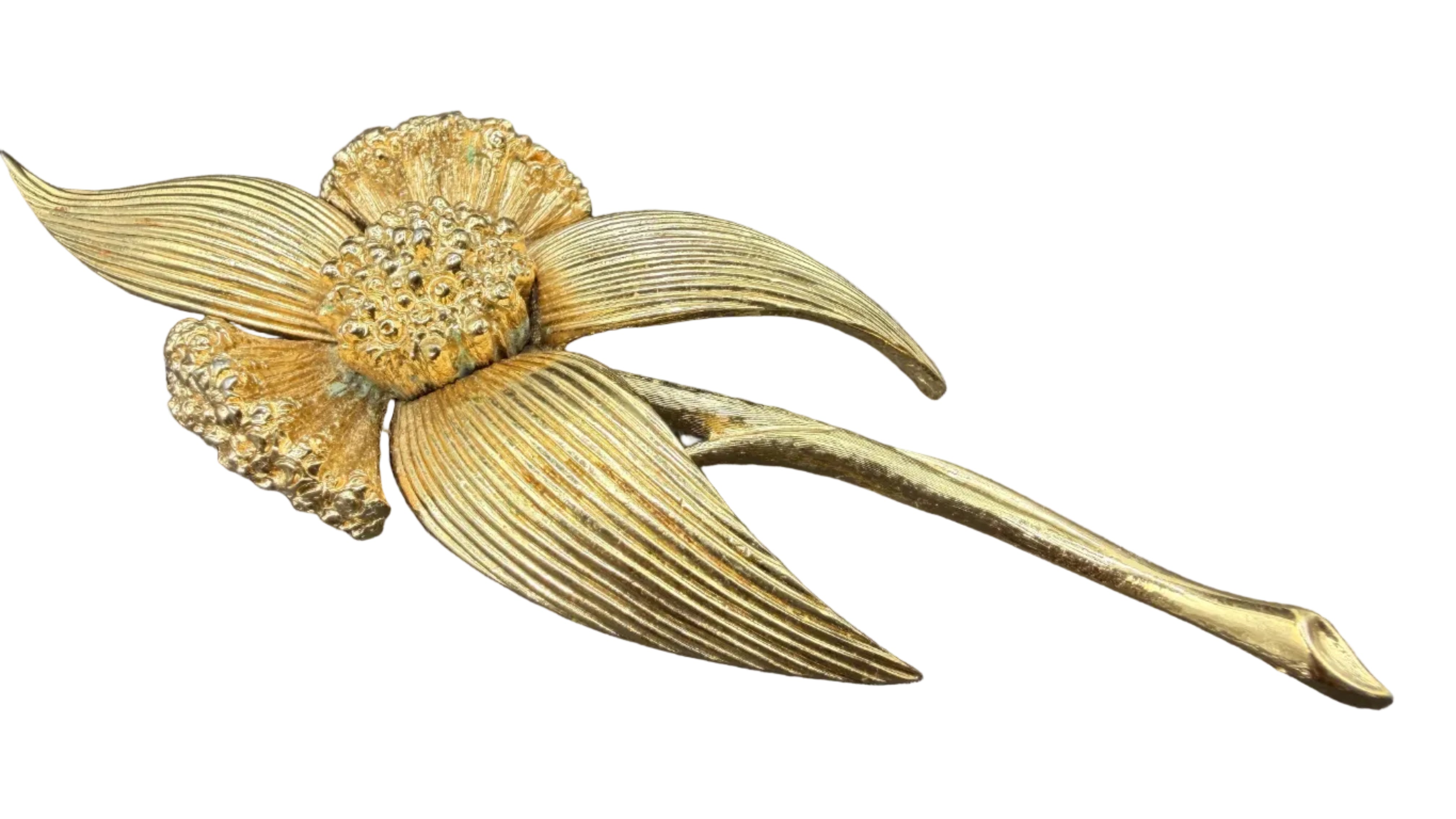 1960s Monet Gold-Tone Dimensional Iris Flower Brooch