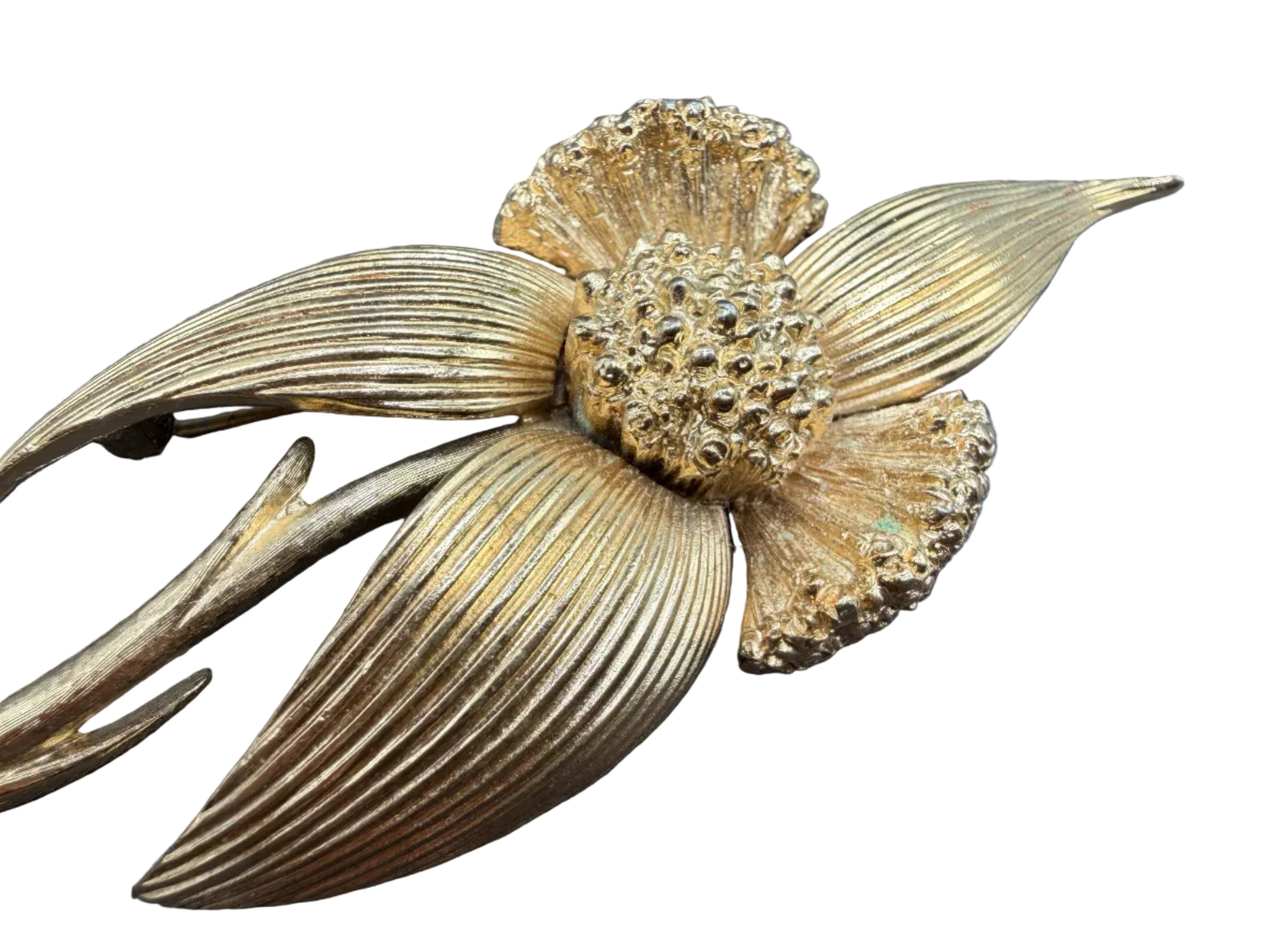 1960s Monet Gold-Tone Dimensional Iris Flower Brooch