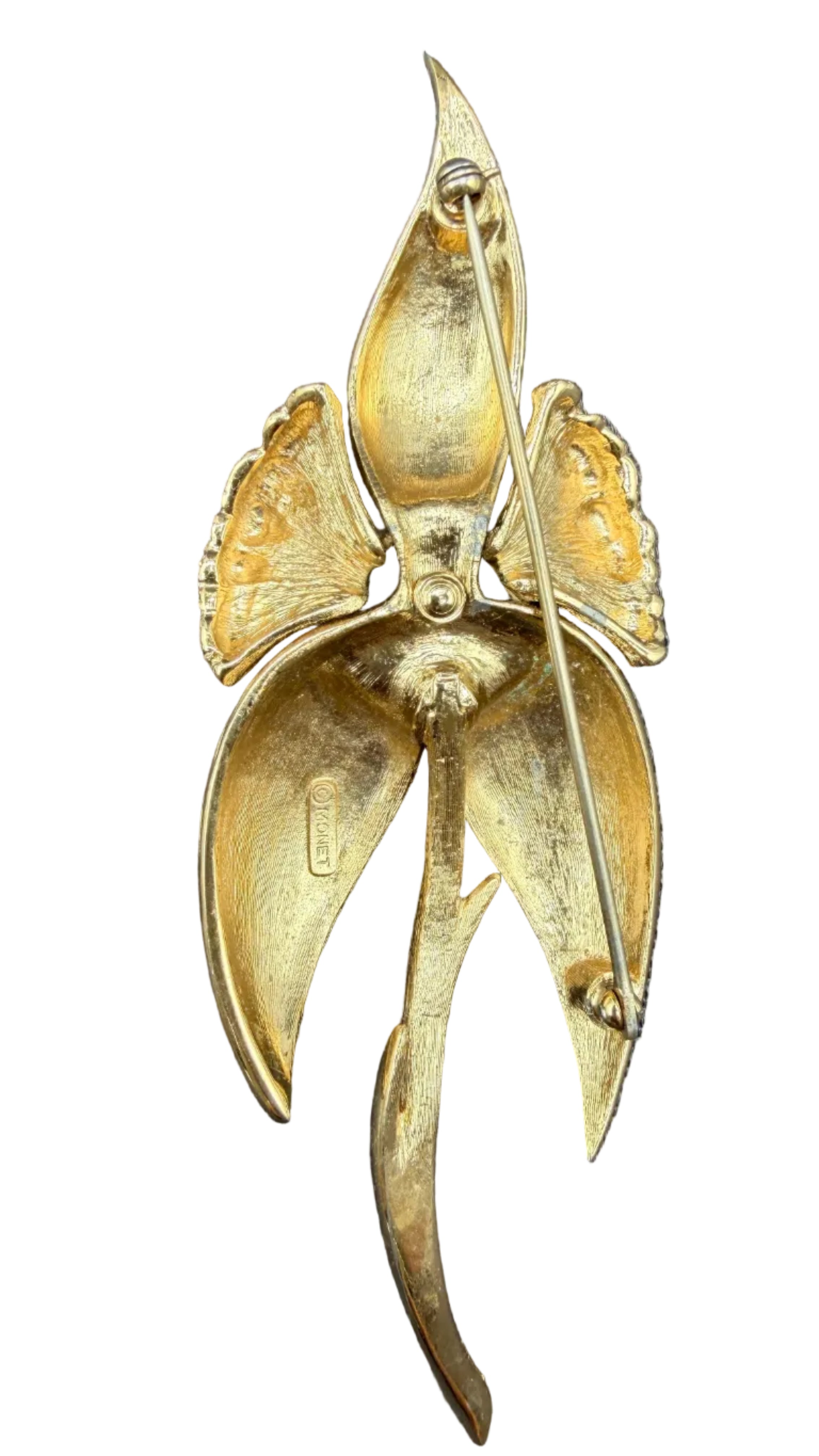 1960s Monet Gold-Tone Dimensional Iris Flower Brooch