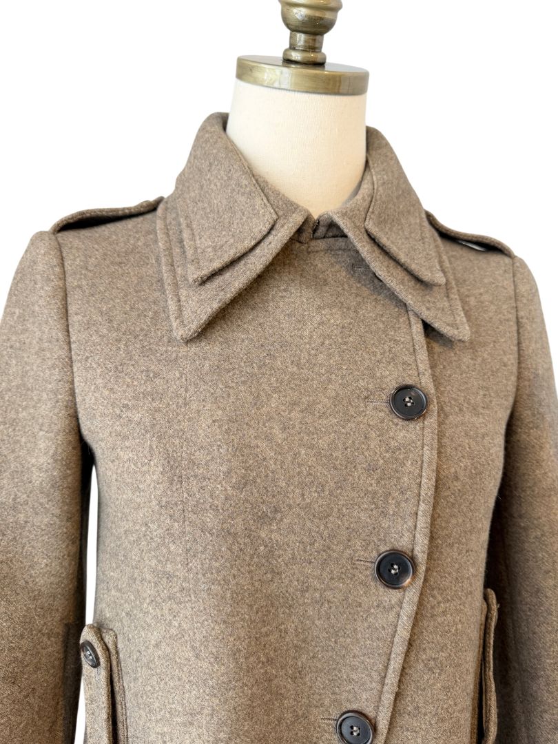 Miu Miu Feminine Military Coat with Double Collar and Skirted Hem