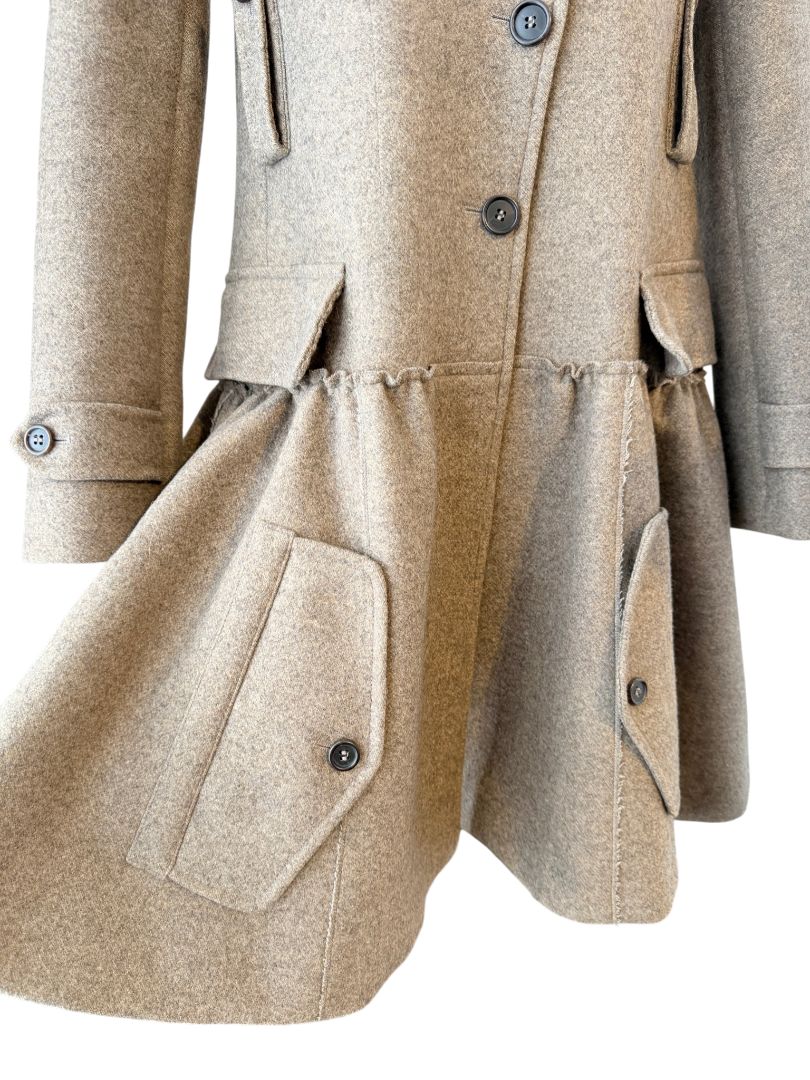 Miu Miu Feminine Military Coat with Double Collar and Skirted Hem