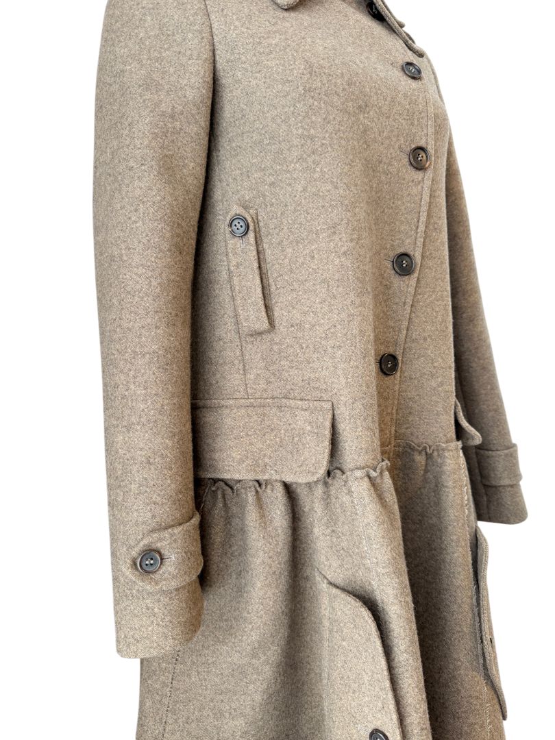 Miu Miu Feminine Military Coat with Double Collar and Skirted Hem