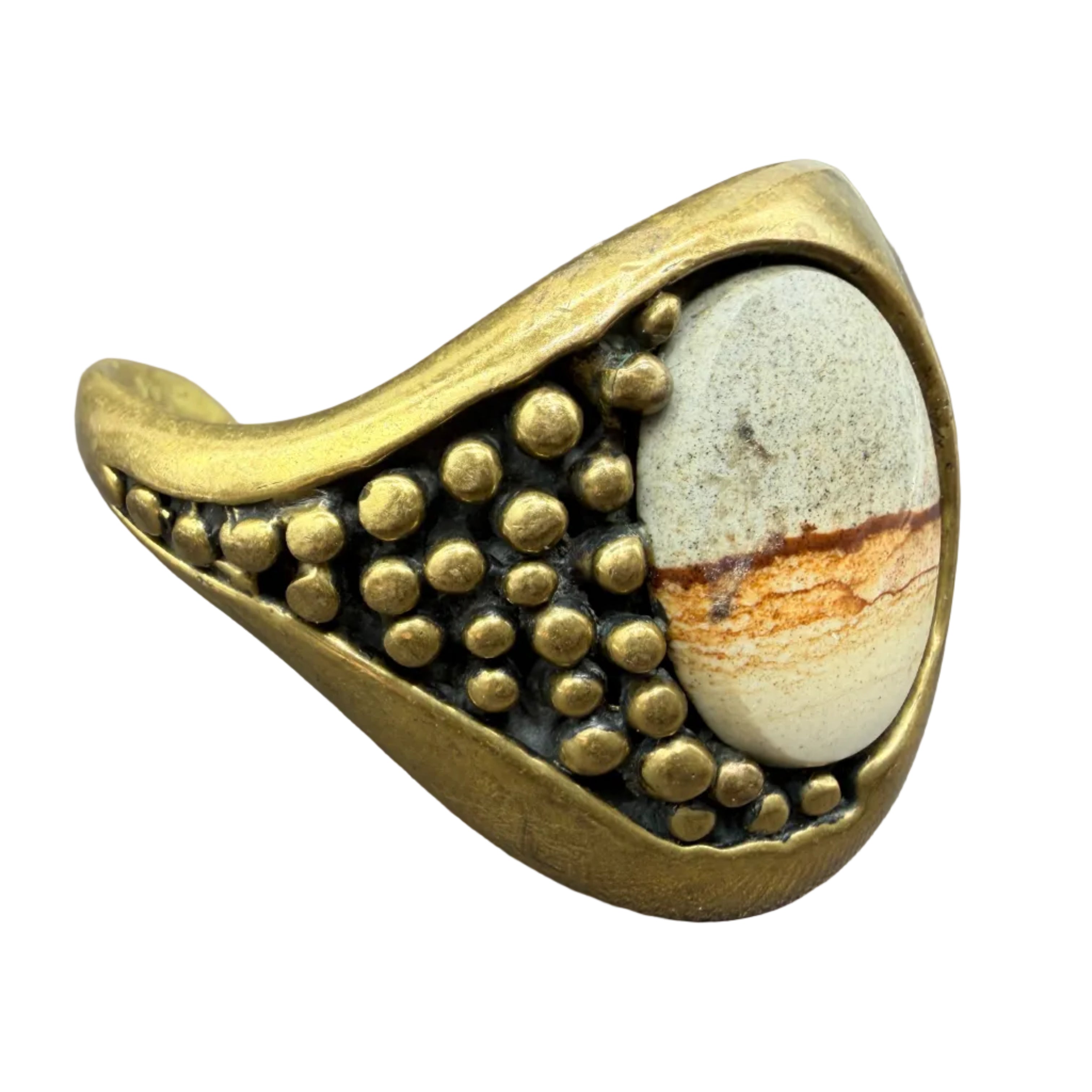 1970s Modernist Brass Cuff Bangle with Picture Jasper