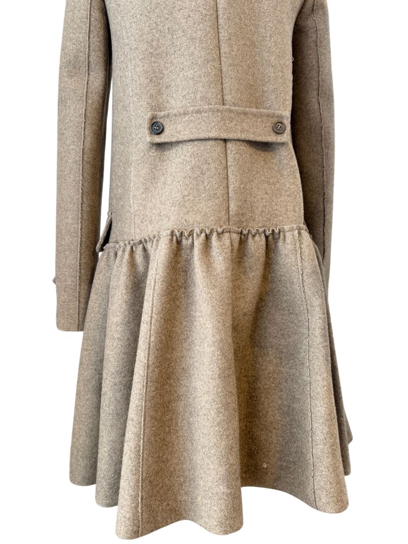 Miu Miu Feminine Military Coat with Double Collar and Skirted Hem
