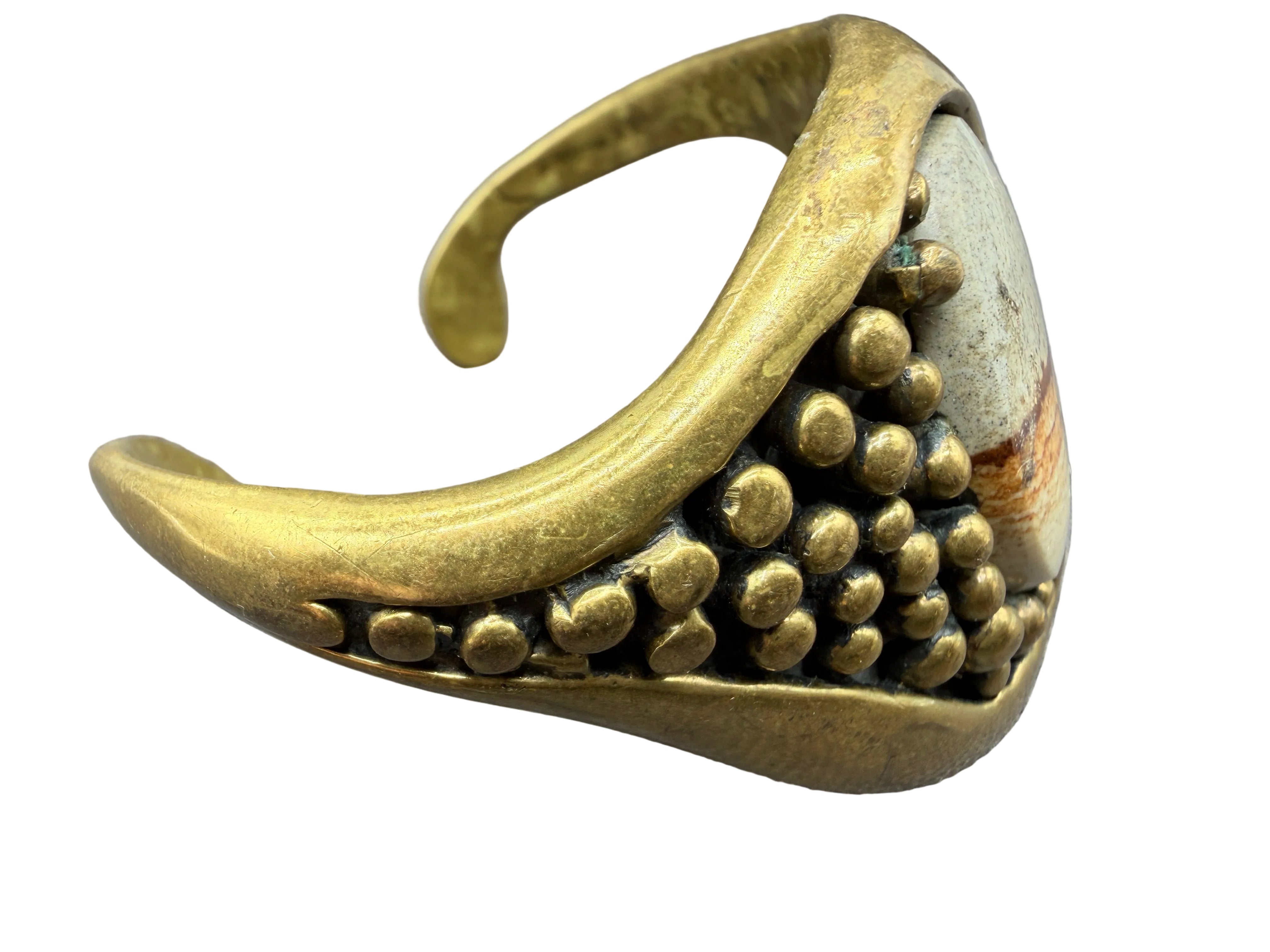 1970s Modernist Brass Cuff Bangle with Picture Jasper