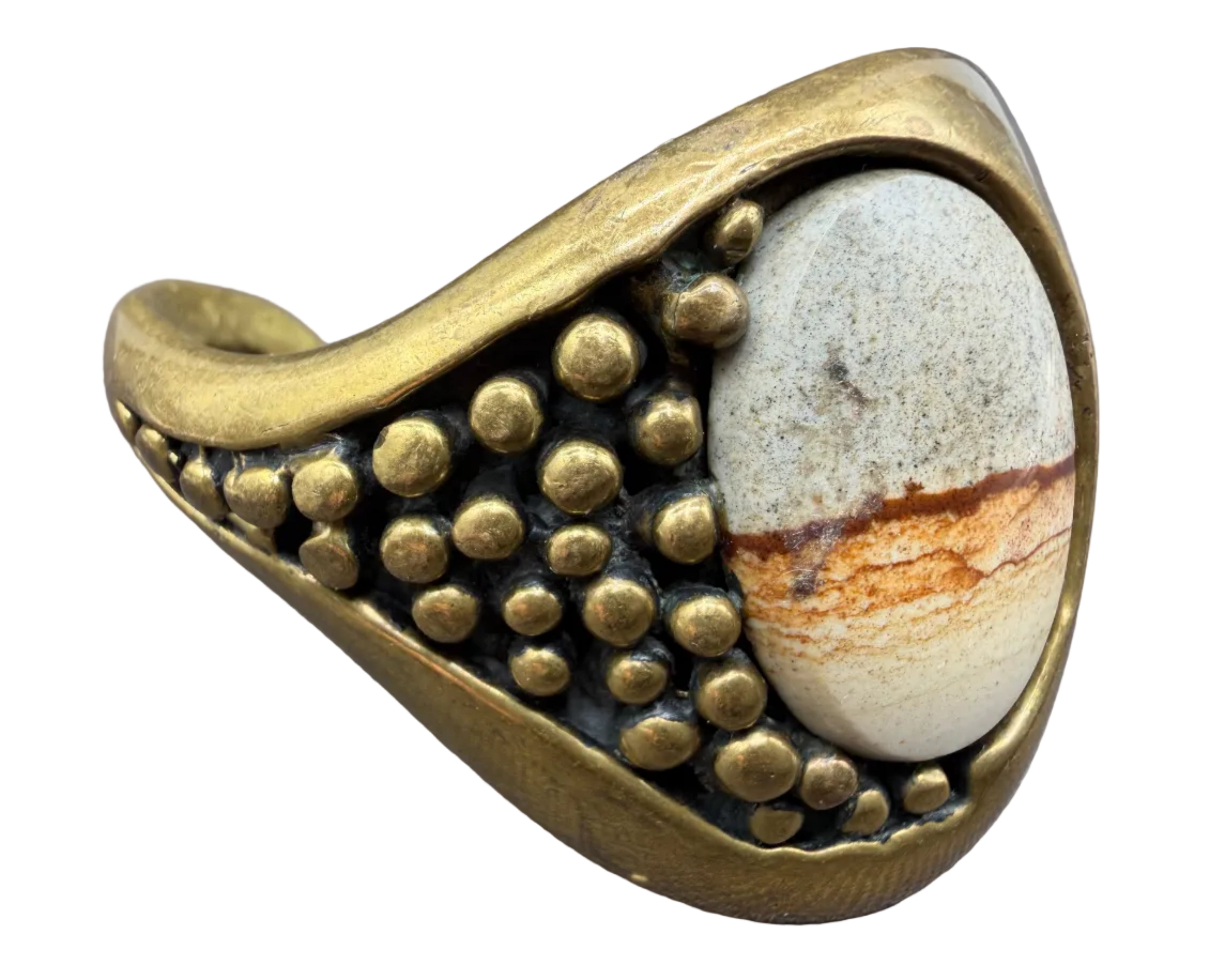 1970s Modernist Brass Cuff Bangle with Picture Jasper