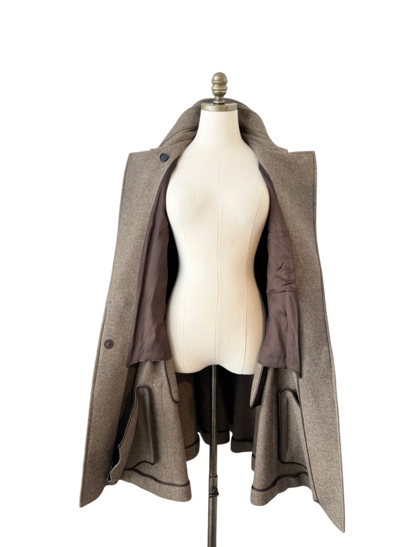 Miu Miu Feminine Military Coat with Double Collar and Skirted Hem