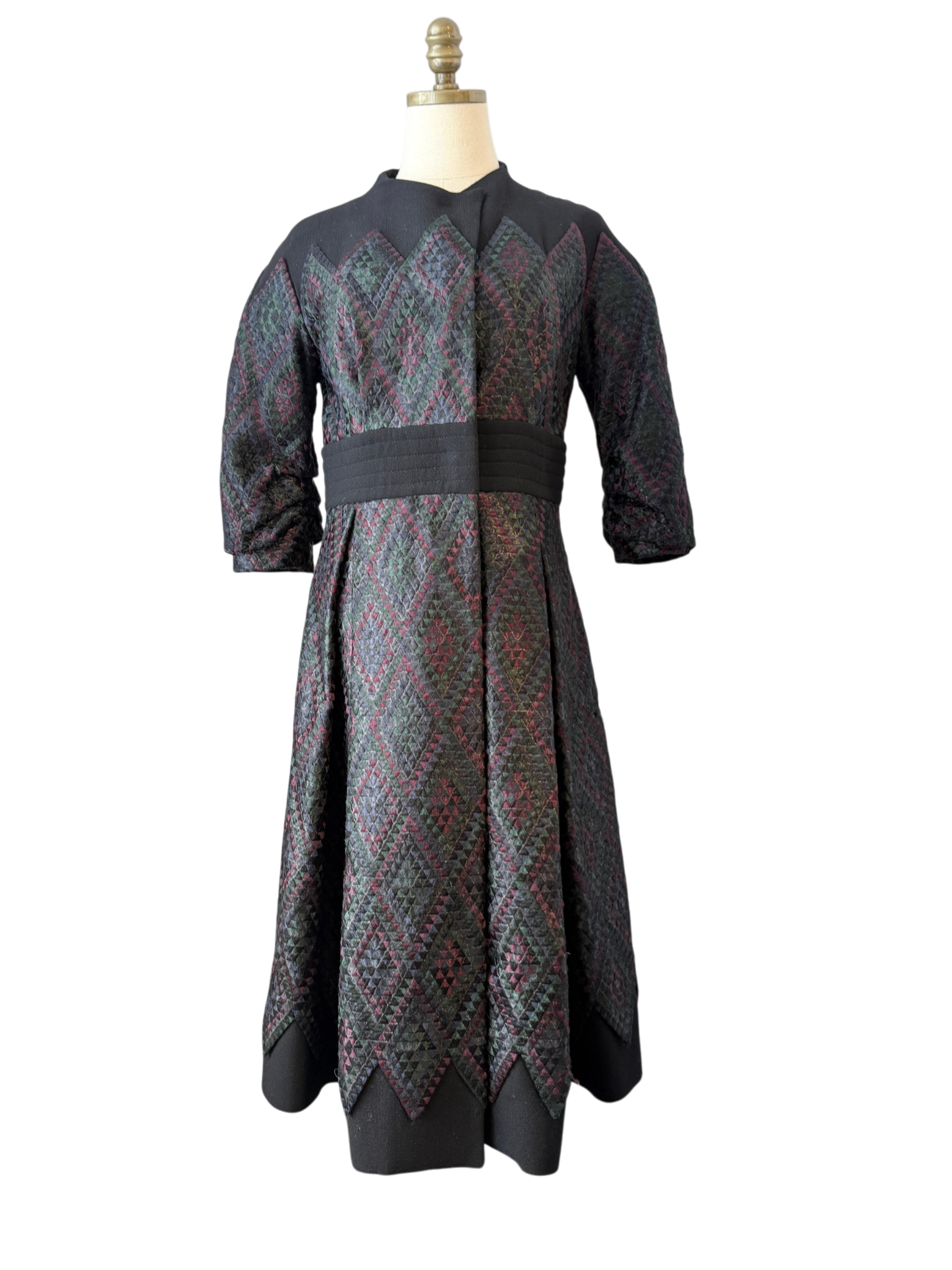 Amelia Toro Pleated Snap-Front Coat with Woven Diamond Textile