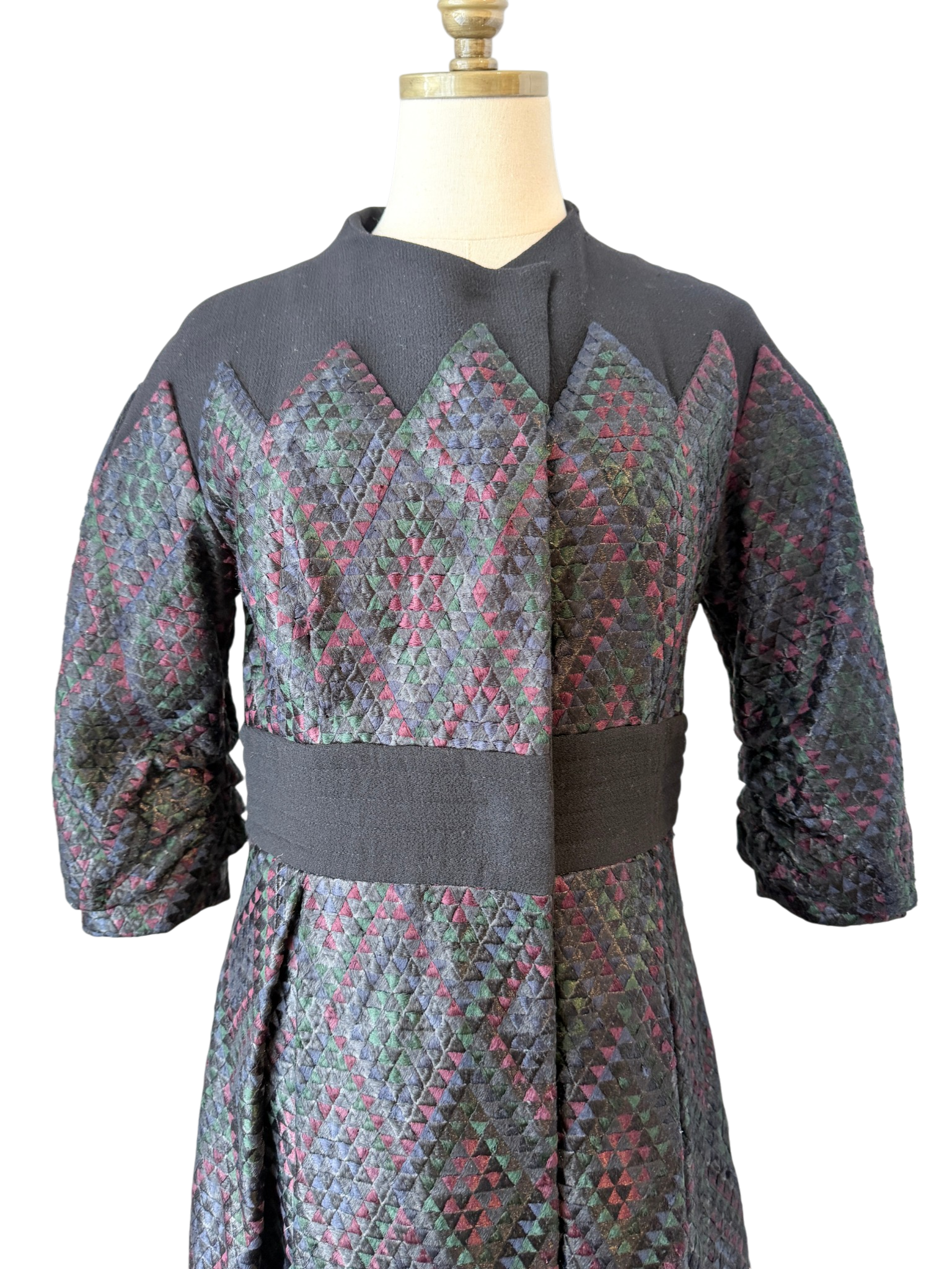 Amelia Toro Pleated Snap-Front Coat with Woven Diamond Textile