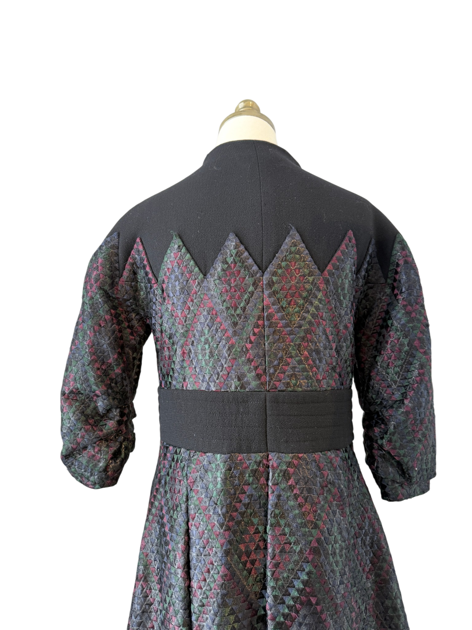 Amelia Toro Pleated Snap-Front Coat with Woven Diamond Textile