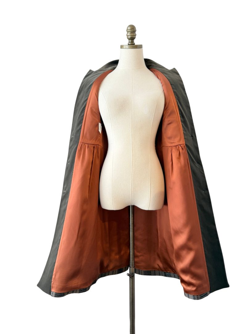 Etro Multicolor Geometric Jacquard 3/4 Coat with Velvet Collar and Back Belt