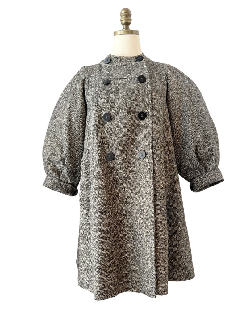 Burberry London Double-Breasted Tweed Swing Coat with Metallic Threads and Puffy Sleeves