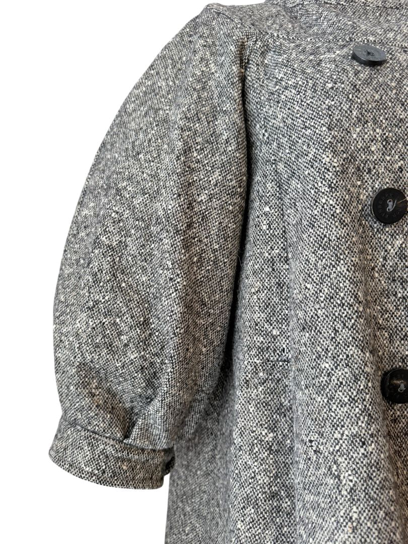 Burberry London Double-Breasted Tweed Swing Coat with Metallic Threads and Puffy Sleeves