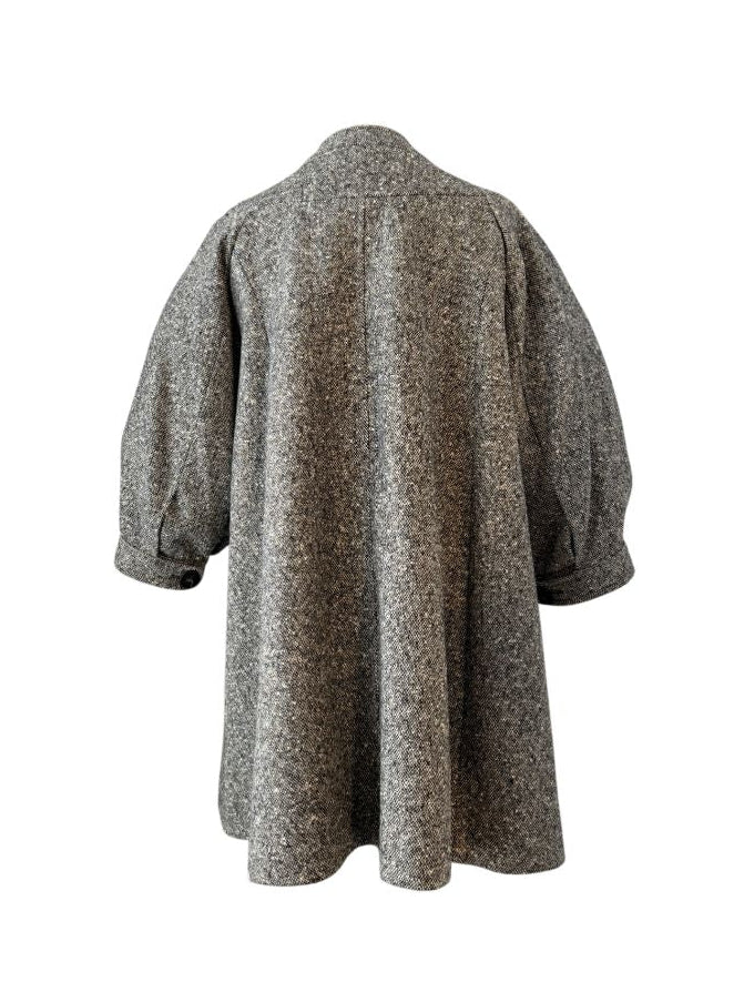 Burberry London Double-Breasted Tweed Swing Coat with Metallic Threads and Puffy Sleeves