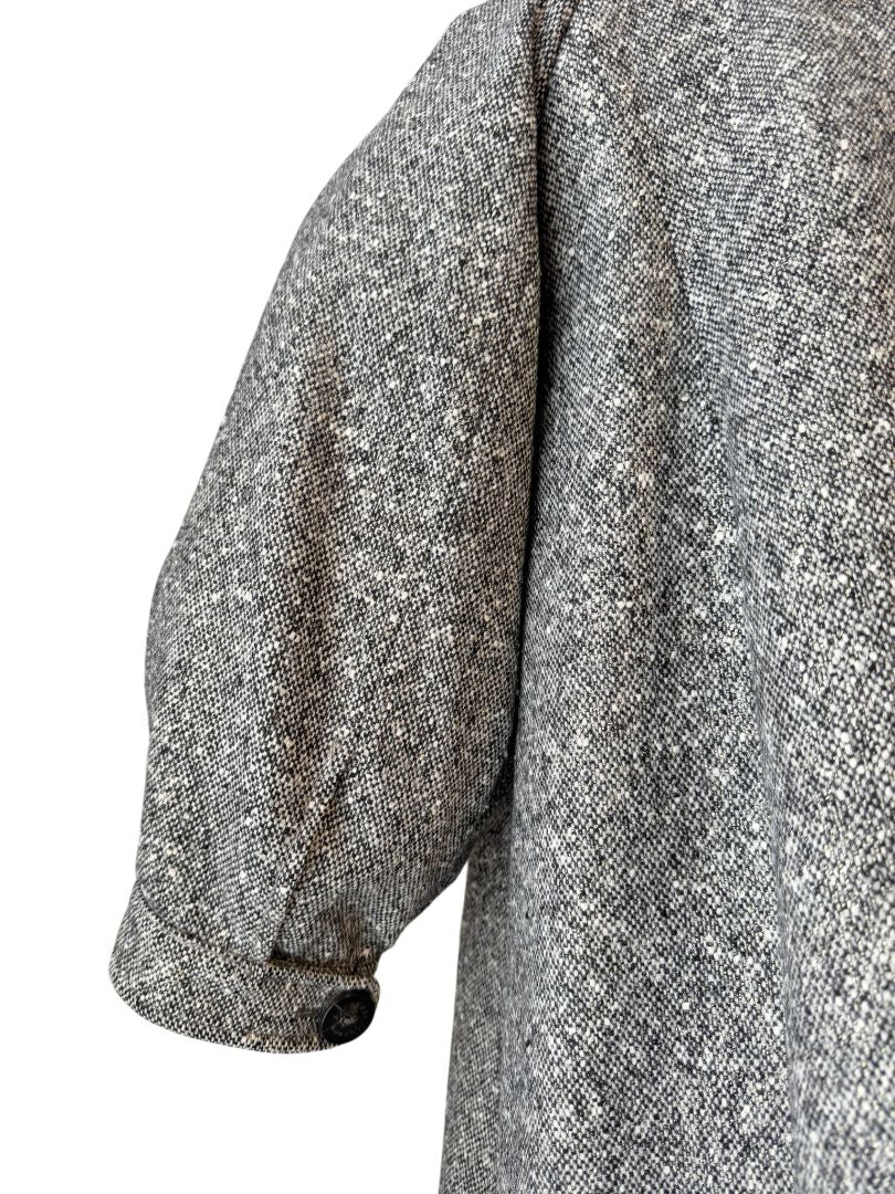Burberry London Double-Breasted Tweed Swing Coat with Metallic Threads and Puffy Sleeves