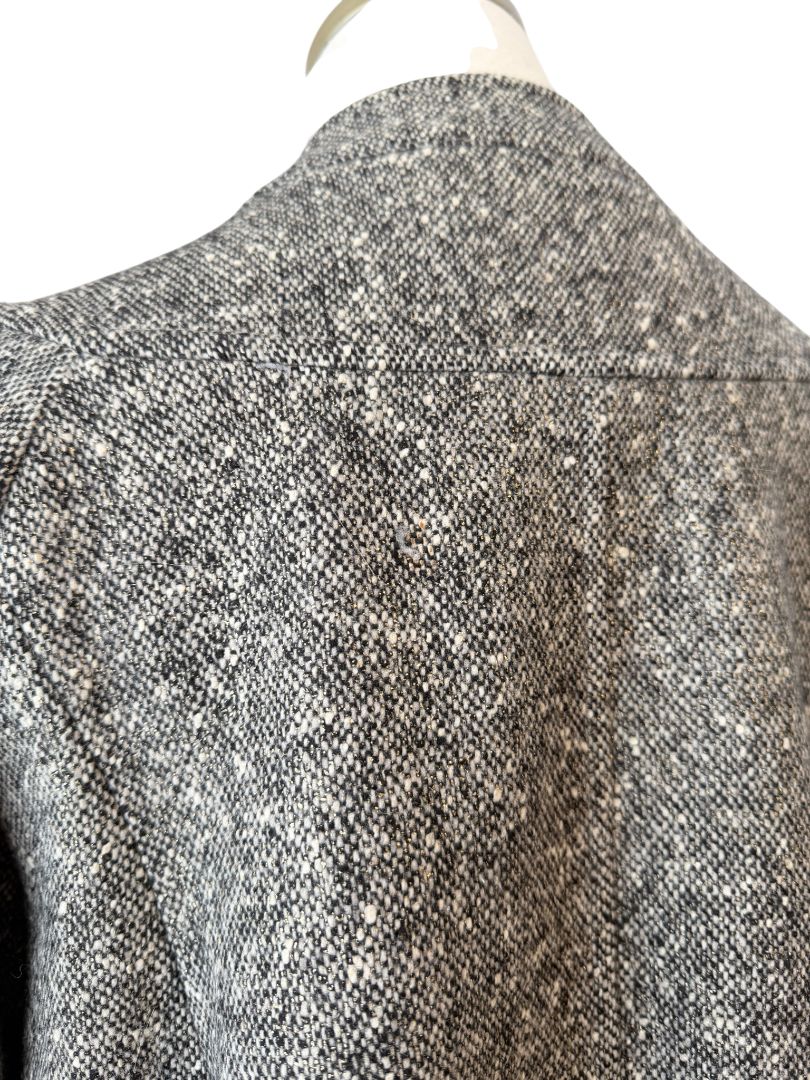 Burberry London Double-Breasted Tweed Swing Coat with Metallic Threads and Puffy Sleeves
