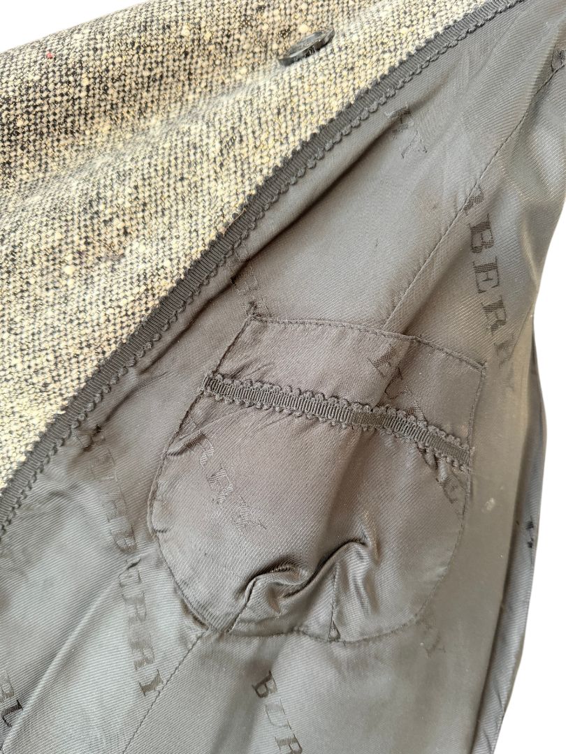 Burberry London Double-Breasted Tweed Swing Coat with Metallic Threads and Puffy Sleeves