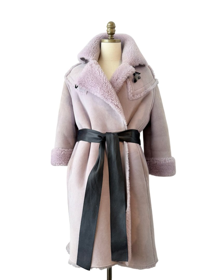 Marni Lavender Suede Shearling Coat with Horn Toggle Closures