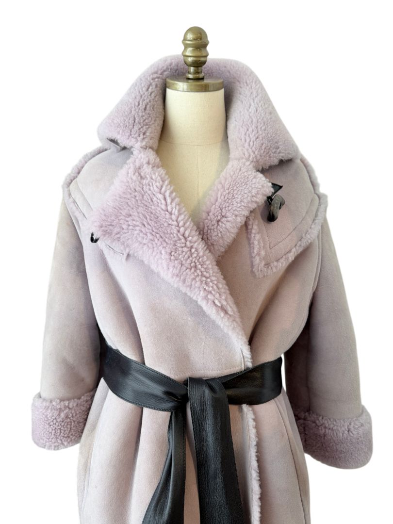Marni Lavender Suede Shearling Coat with Horn Toggle Closures