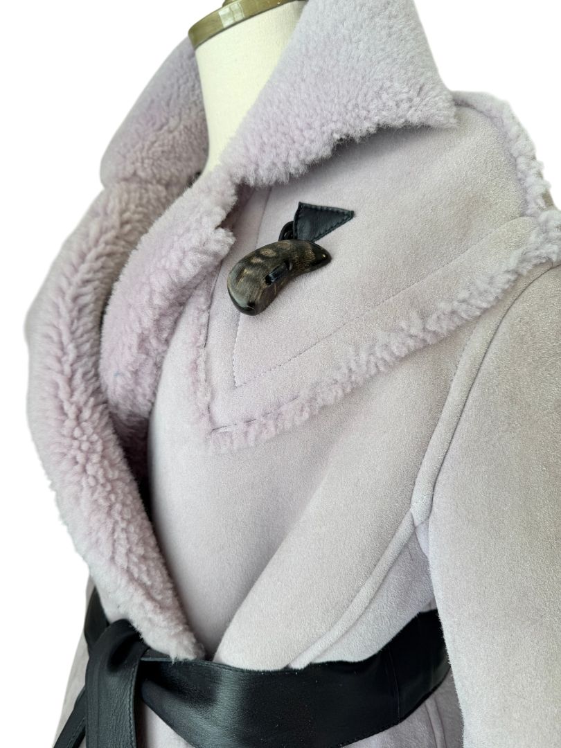 Marni Lavender Suede Shearling Coat with Horn Toggle Closures