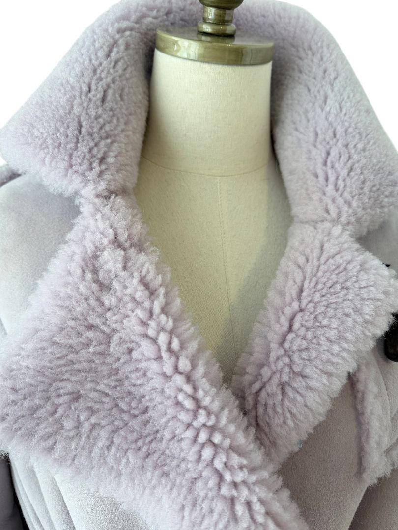 Marni Lavender Suede Shearling Coat with Horn Toggle Closures