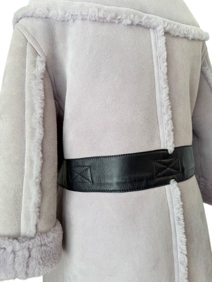 Marni Lavender Suede Shearling Coat with Horn Toggle Closures