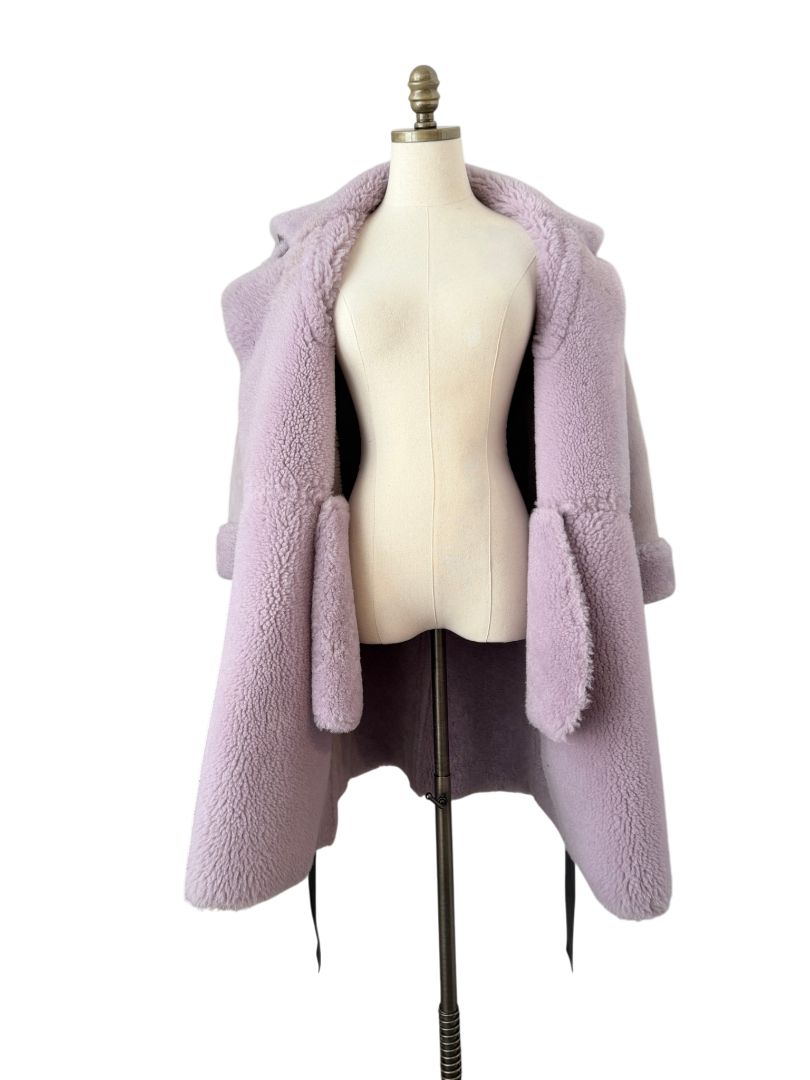 Marni Lavender Suede Shearling Coat with Horn Toggle Closures
