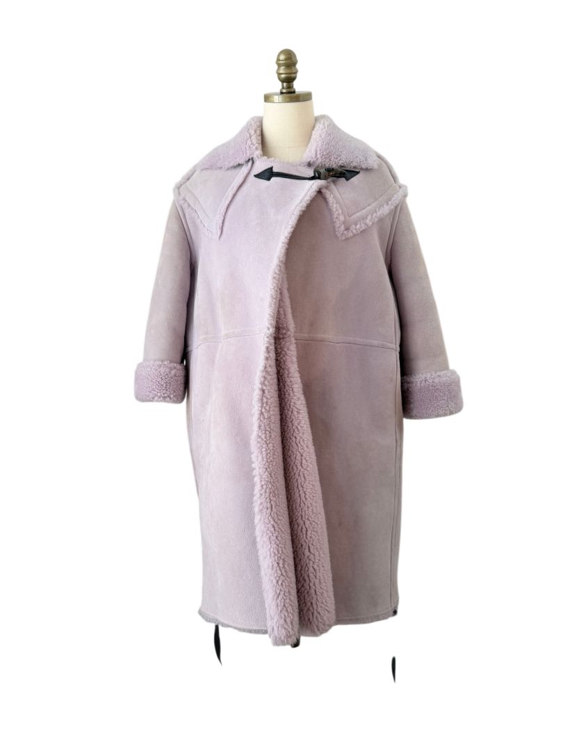 Marni Lavender Suede Shearling Coat with Horn Toggle Closures