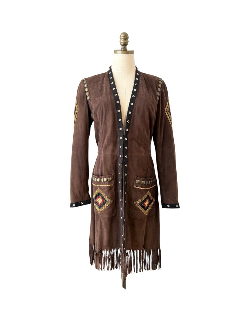 Double D Ranch Suede 3/4 Jacket with Beaded Eagle and Stud Detail