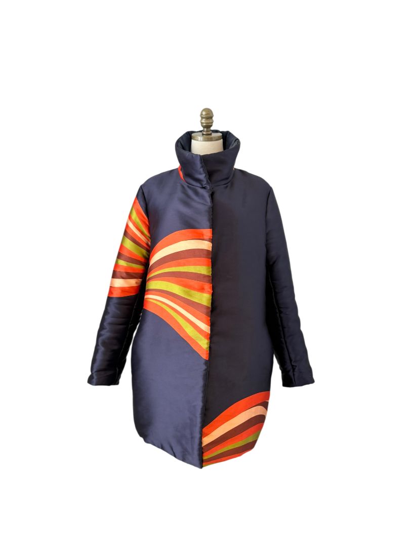 Reversible Navy Puffy Coat with Color Splash Swoosh