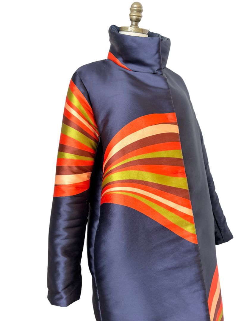 Reversible Navy Puffy Coat with Color Splash Swoosh