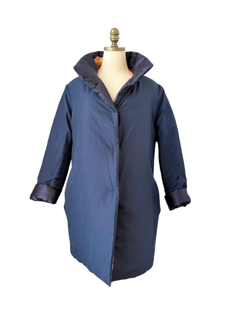 Reversible Navy Puffy Coat with Color Splash Swoosh