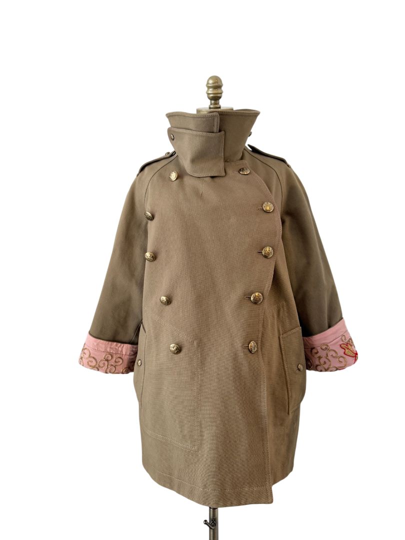 Barbour x Farm Rio Reversible Pea Coat with Floral Embroidered Silk Reverse