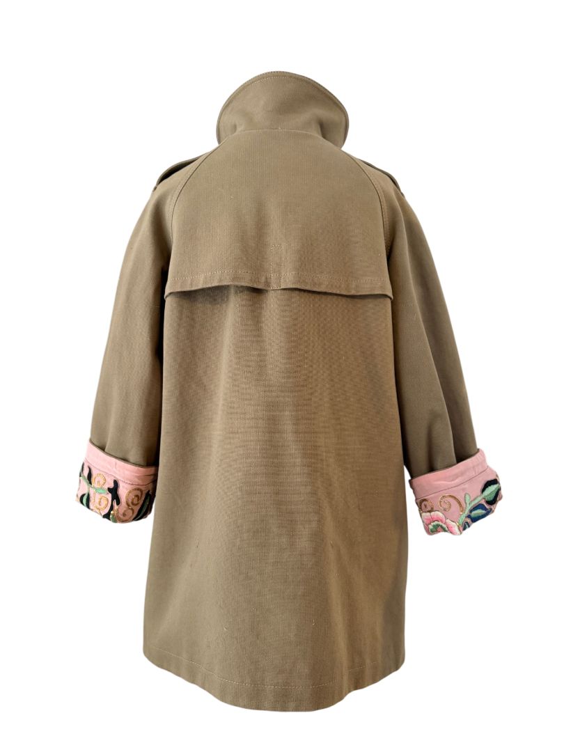 Barbour x Farm Rio Reversible Pea Coat with Floral Embroidered Silk Reverse