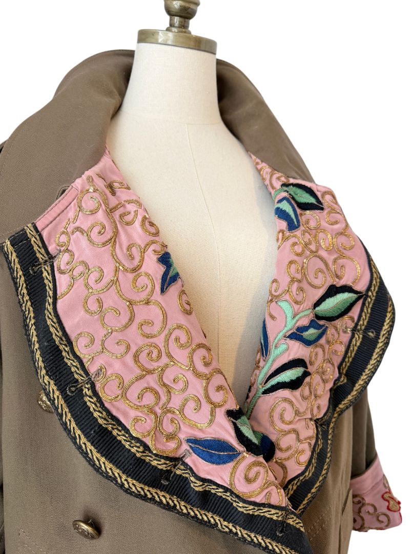 Barbour x Farm Rio Reversible Pea Coat with Floral Embroidered Silk Reverse
