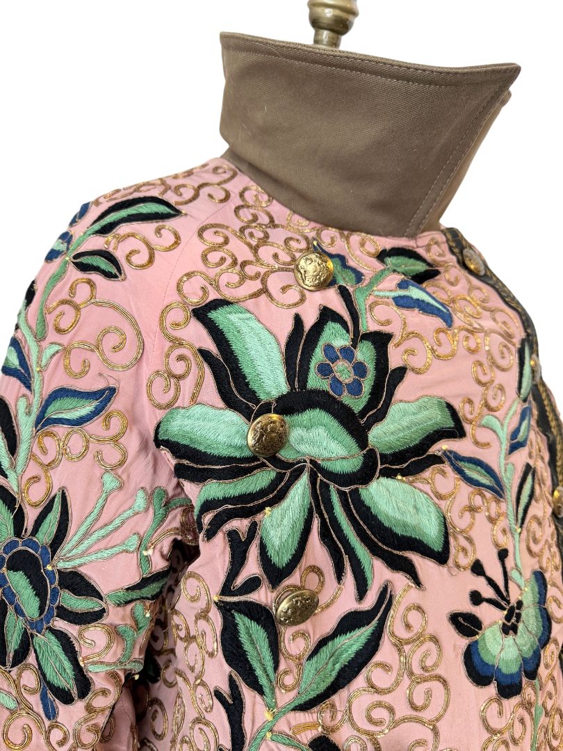 Barbour x Farm Rio Reversible Pea Coat with Floral Embroidered Silk Reverse