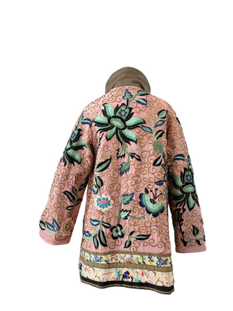 Barbour x Farm Rio Reversible Pea Coat with Floral Embroidered Silk Reverse