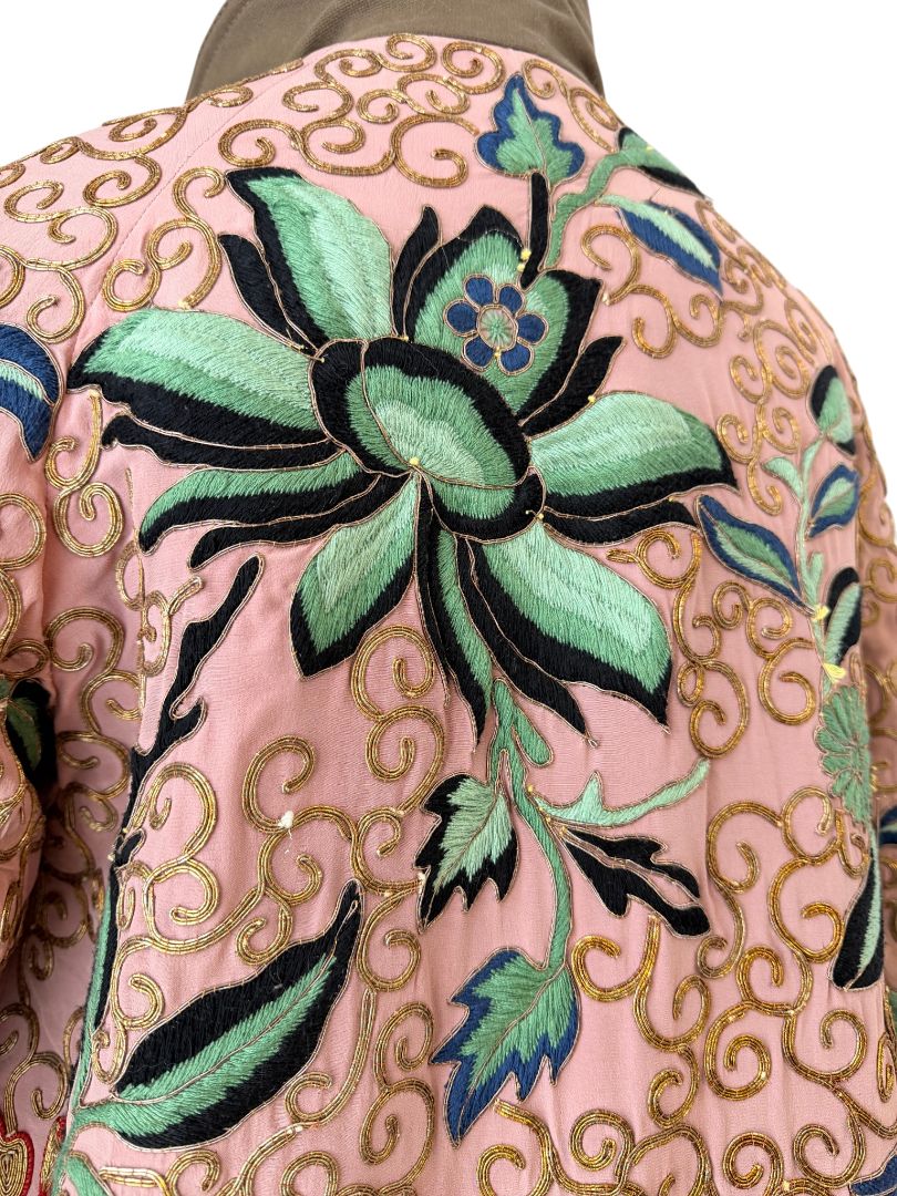Barbour x Farm Rio Reversible Pea Coat with Floral Embroidered Silk Reverse