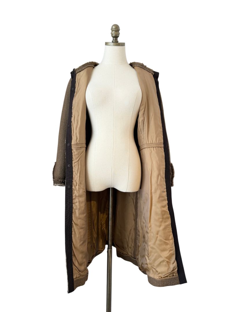 2005 Prada Embellished Wool Tweed 3/4 Coat with Beaded Neckline