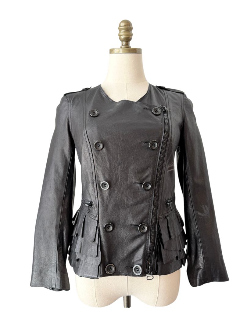 Butter Leather Ruffle-Waist Biker Jacket by 3.1 Phillip Lim