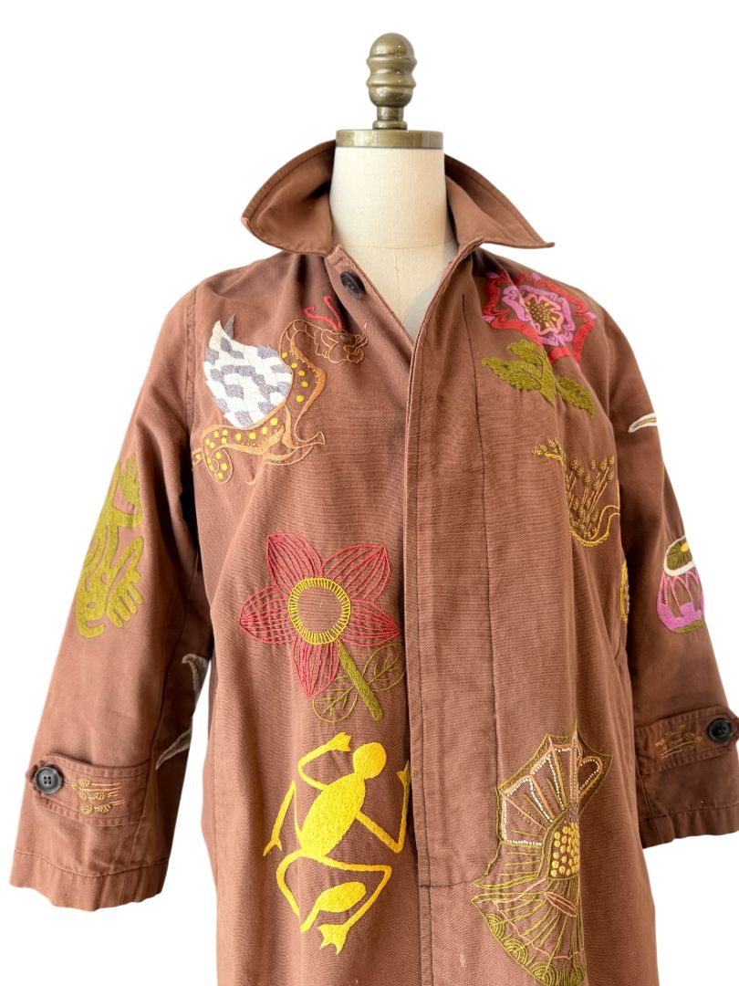 Embroidered Floral Statement Trench Coat by Muriel Brandolini