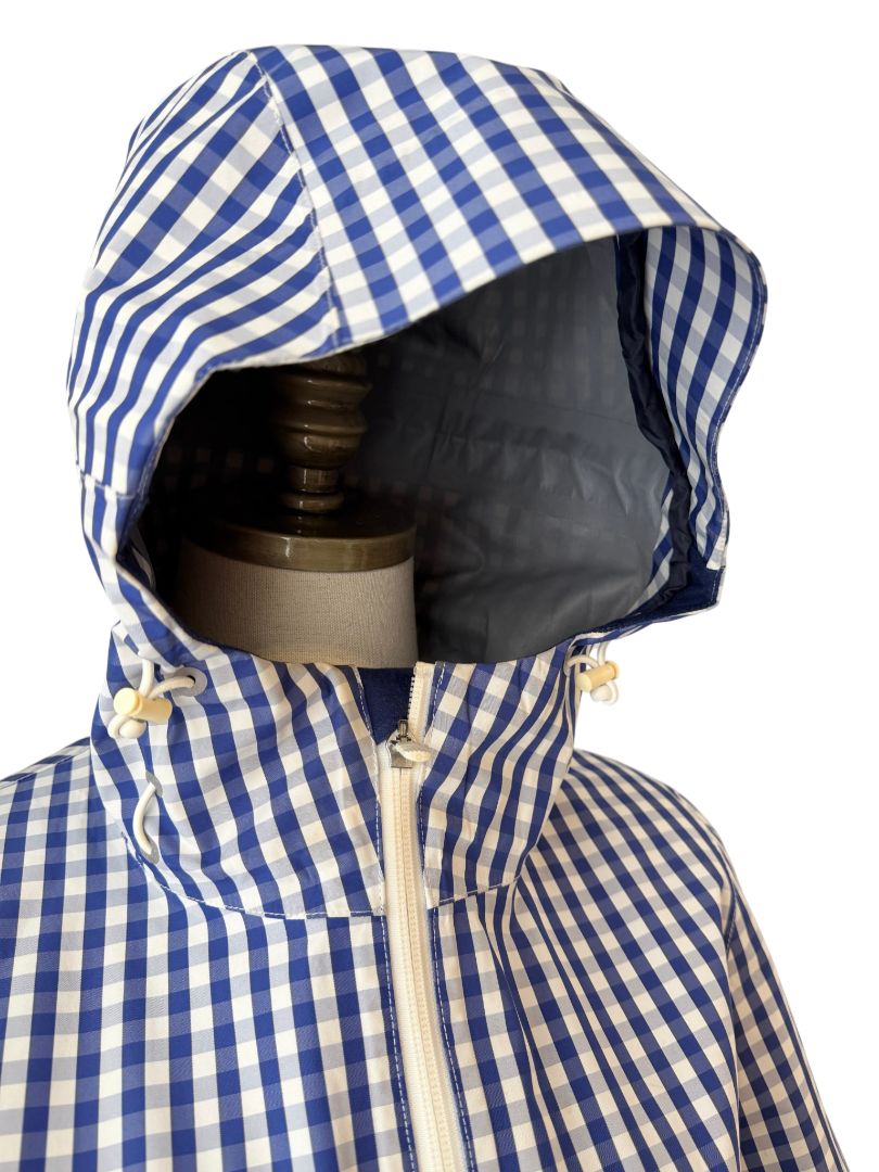 Classic Gingham Hooded Rain Jacket with Sport Stripe by Tory Burch