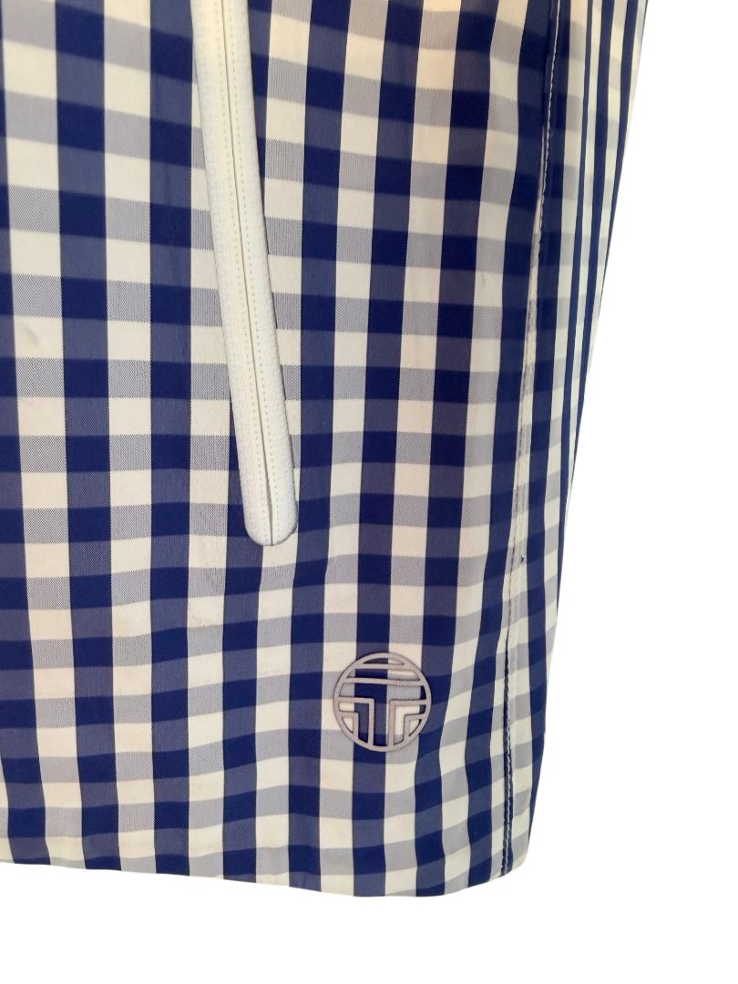 Classic Gingham Hooded Rain Jacket with Sport Stripe by Tory Burch