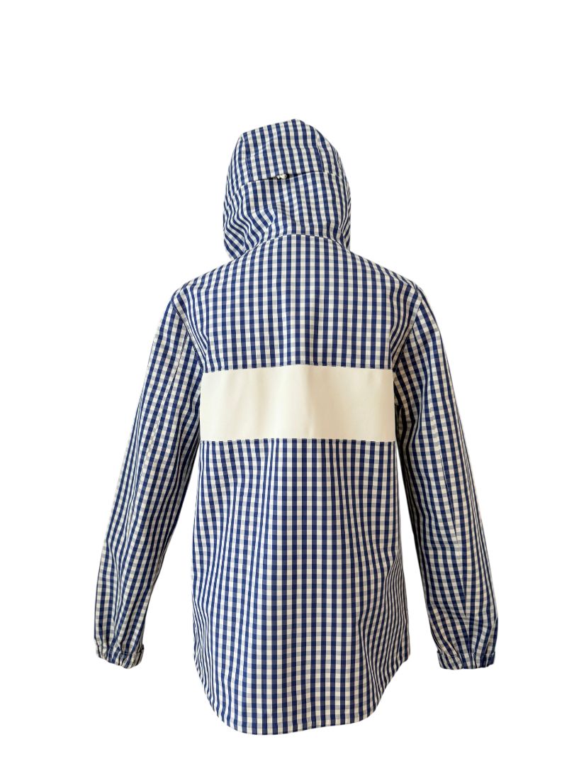 Classic Gingham Hooded Rain Jacket with Sport Stripe by Tory Burch
