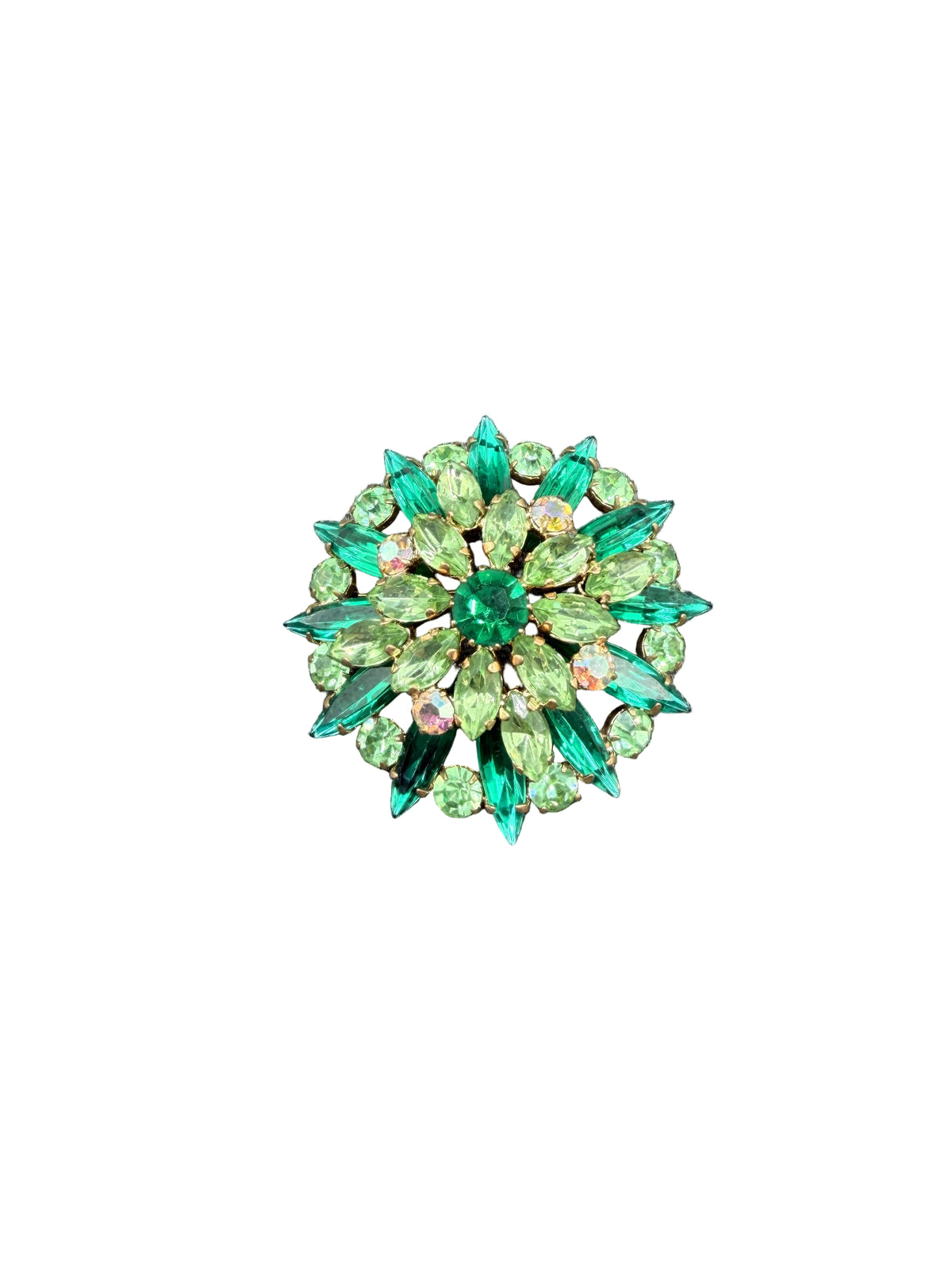 1950s Green Rhinestone Tiered Cluster Statement Brooch