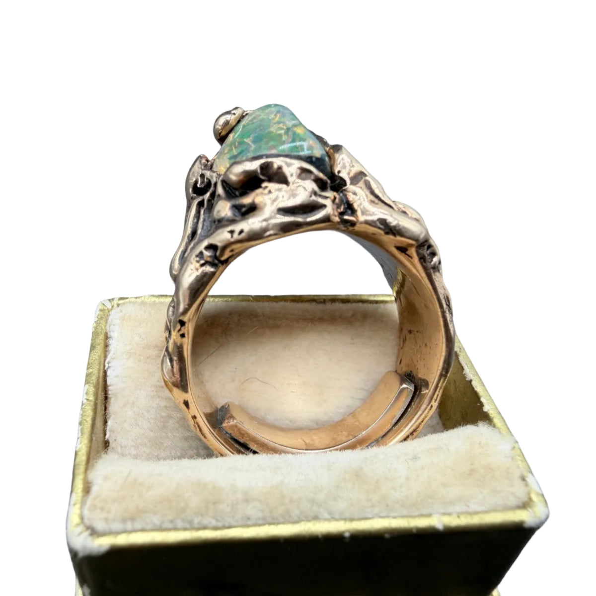 Brutalist 14K Gold Brutalist Textured Ring with Opal
