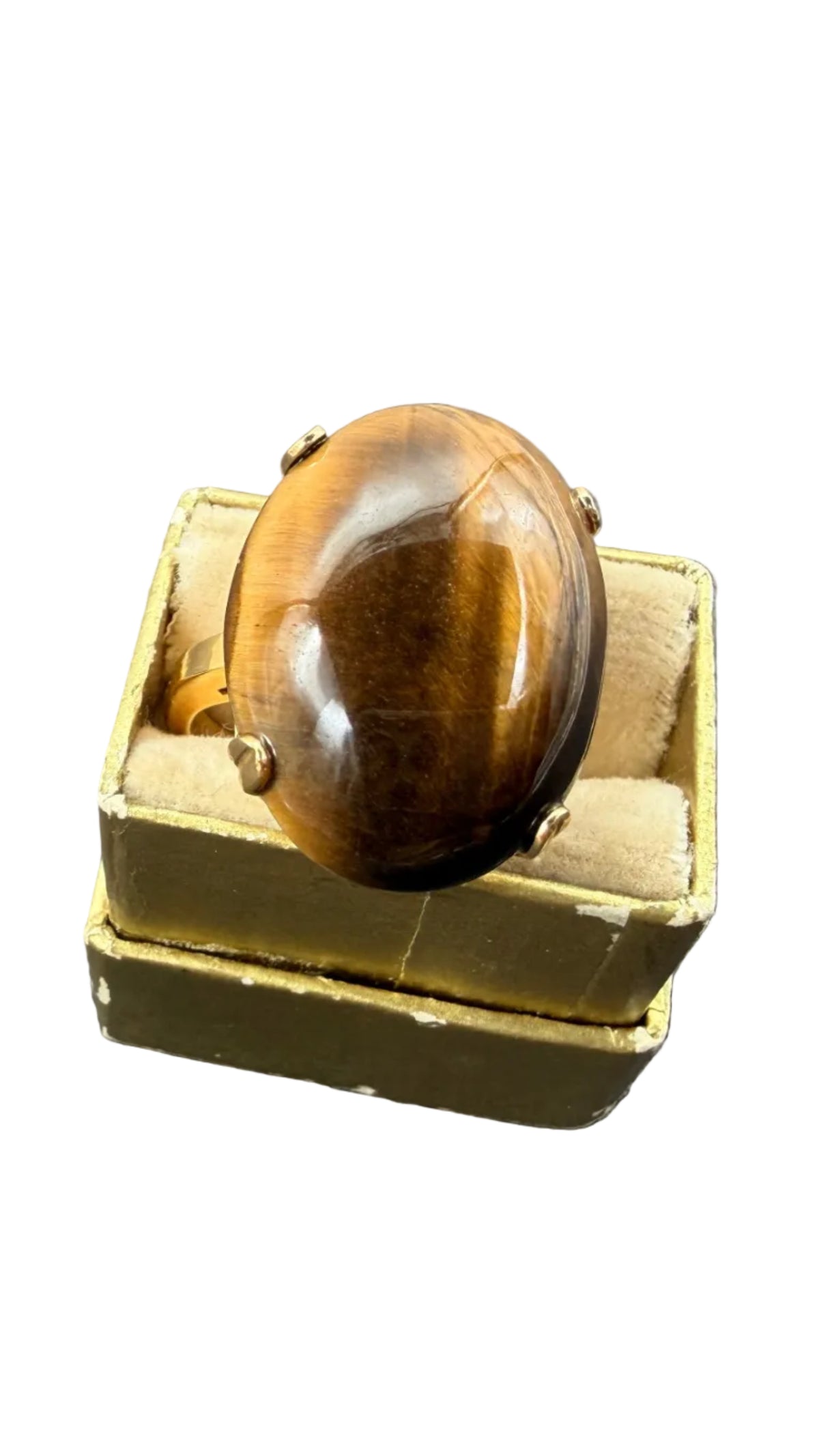 1970s 10K Gold-Filled Cocktail Ring with Oval Tiger’s Eye Cabochon