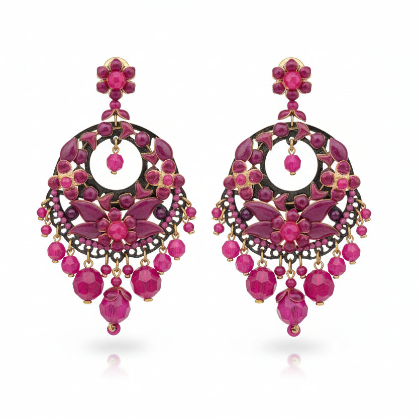 Dublos black & magenta chandelier earrings