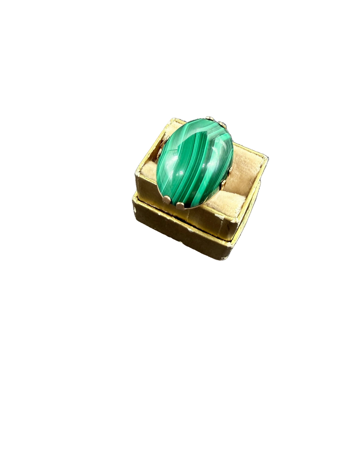 1960s Clark & Coombs 12K Gold-Filled Ring with Malachite Cabochon